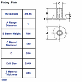 T-Nuts - 4 Pronged (Short Barrel) - 50 Pack - 3/8-16" x 7/16"